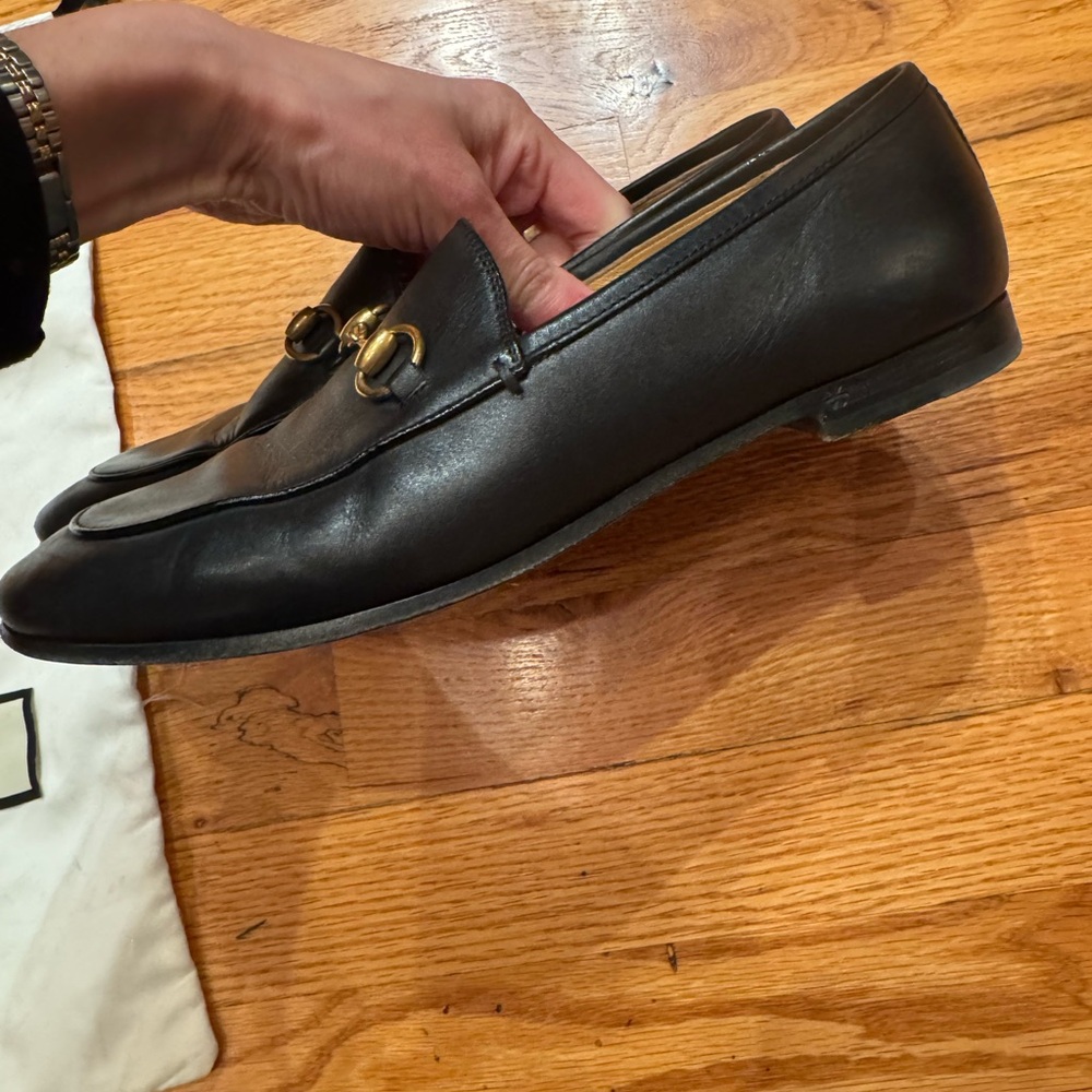 Gucci Jordaan Women Black Leather Horsebit Loafers Size 37.5 - Picture 6 of 12